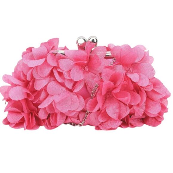 Pretty In Pink Small Floral Clutch Bag with Detachable Chain - Picture 2 of 4